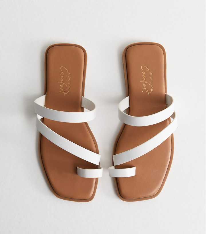 White Faux Leather Multi Strap Toe Post Sandals
