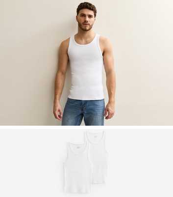 Pack of 2 White Muscle Fit Ribbed Vest Tops