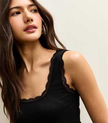 Black Lace Trim Square Neck Tank Top