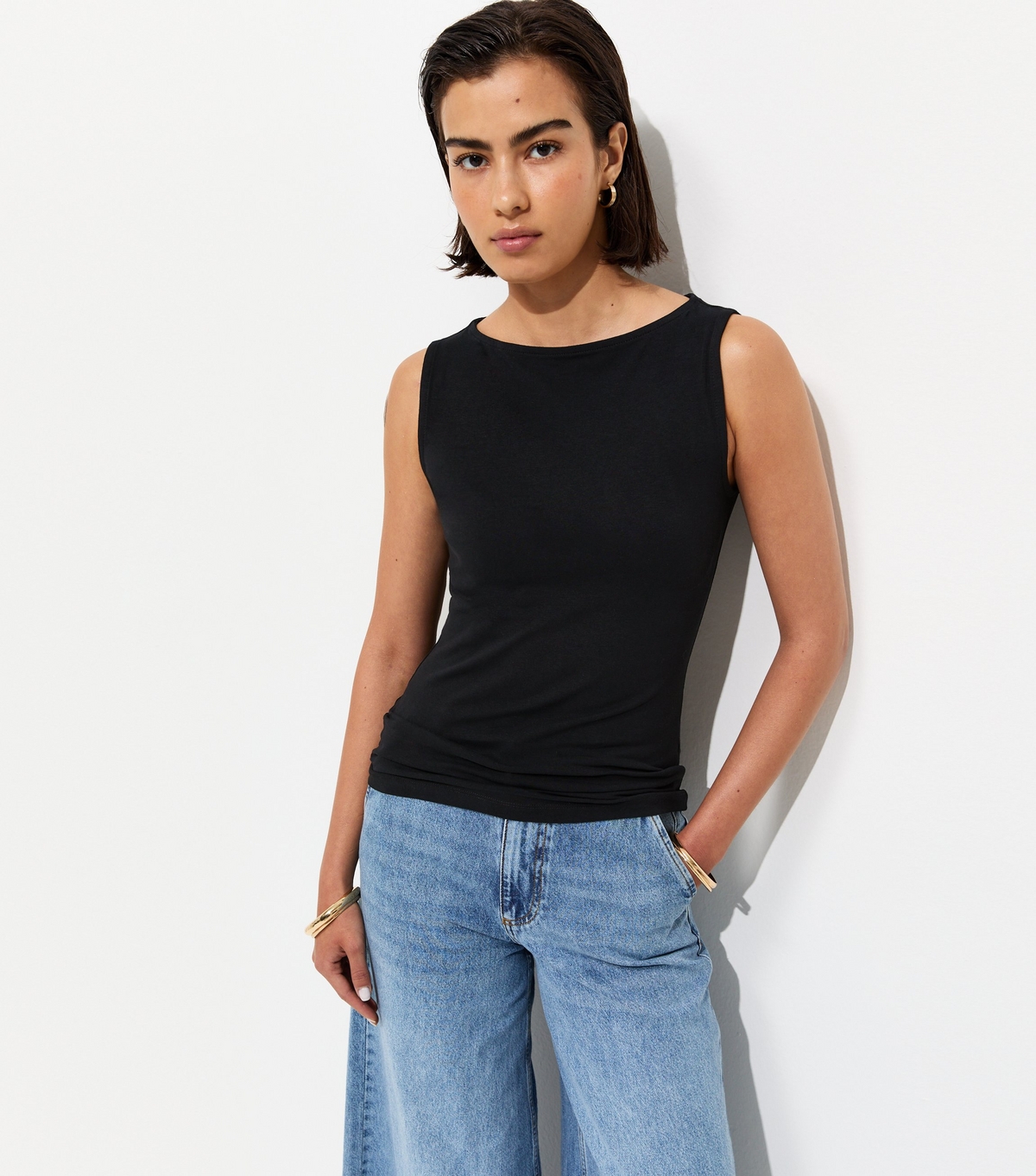 Women's Black Slash Neck Vest Top New Look