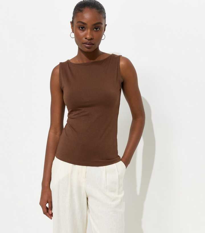 Brown Slash Neck Vest Top
