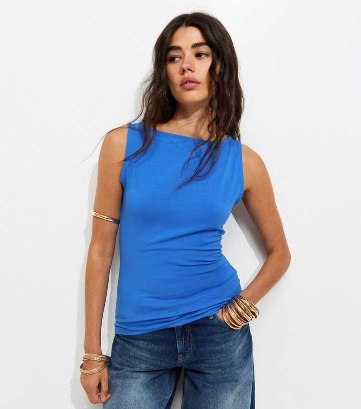 Bright Blue Slash Neck Vest Top