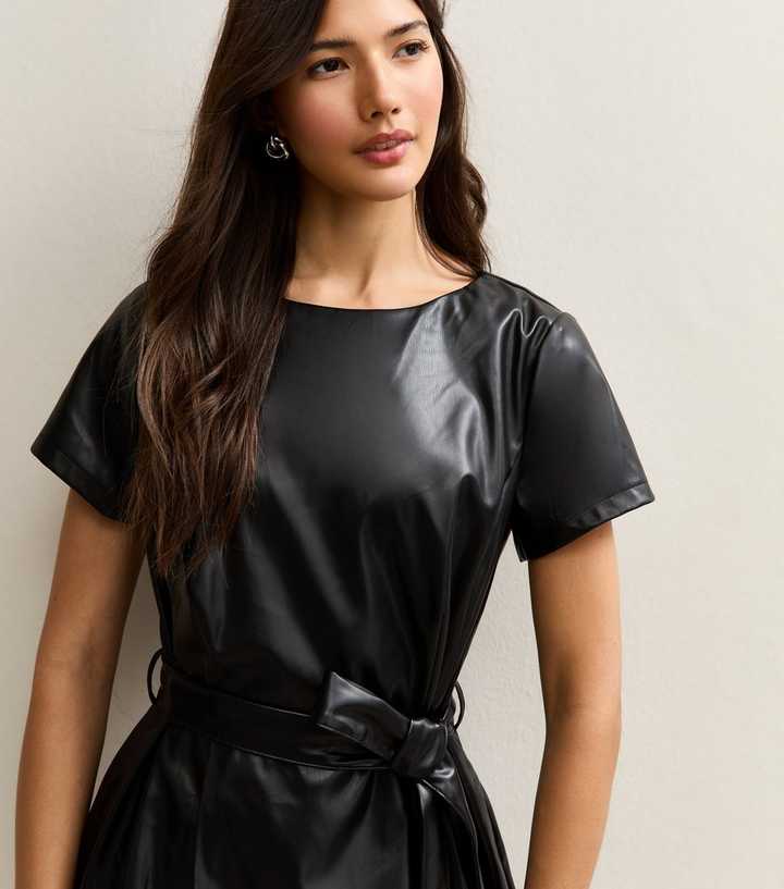 Black Faux Leather Belted Mini Dress | New Look Black Faux Leather Belted Mini Dress | New Look