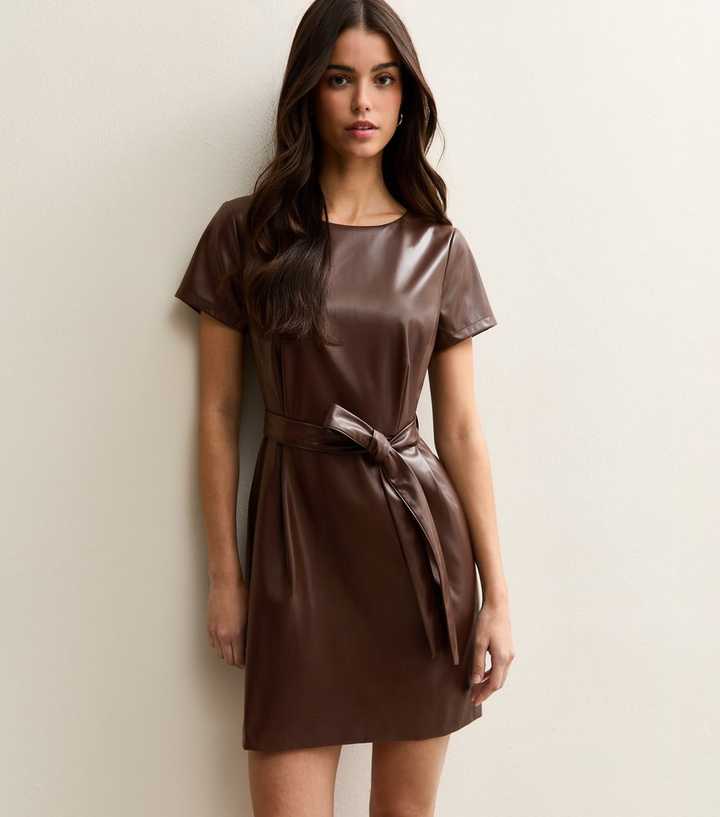 slim fit dress slacks The Belted Faux Leather Padded Shoulder Dress – orianalifestyle.com