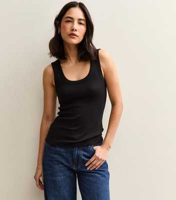 Black Wide Trim Scoop Vest Top