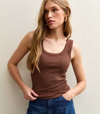 Dark Brown Wide Trim Scoop Vest Top