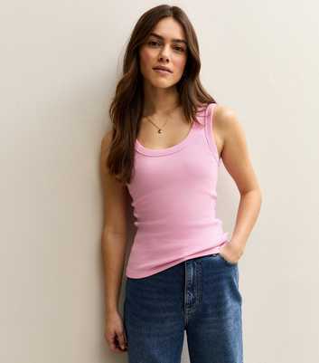 Petite Bright Pink Ribbed Scoop Neck Tank Top