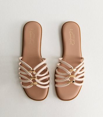Off White Faux Leather Strappy Hardware Mule Sandals
