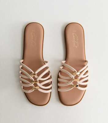 Off White Faux Leather Strappy Hardware Mule Sandals