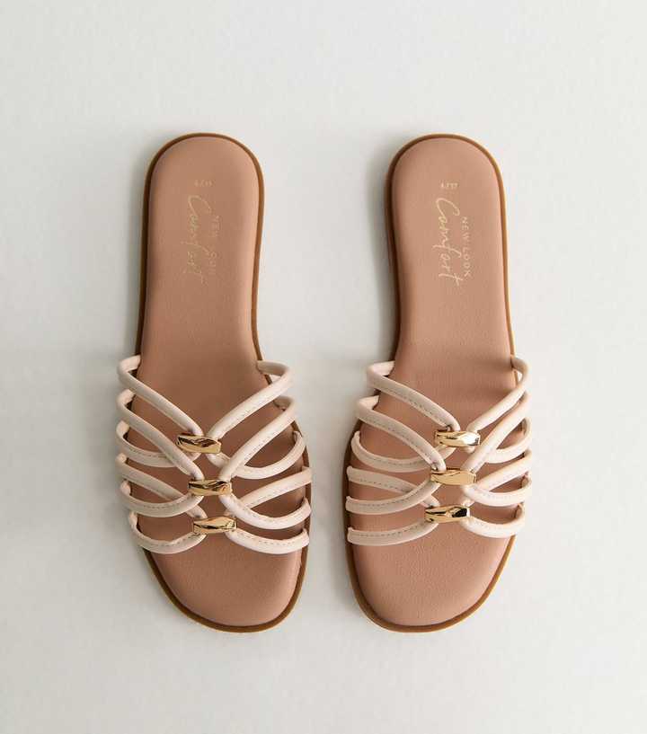 Off White Faux Leather Strappy Hardware Mule Sandals