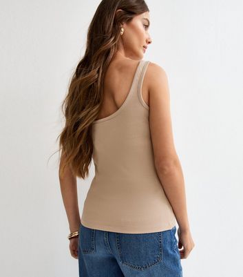 トップス PILE FLARE TANK TOPS Mink Ribbed Button Up Tank Top | New Look