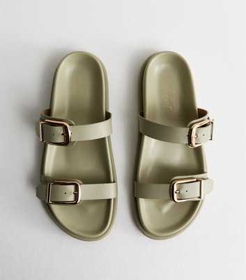 Mint Green Faux Leather Buckled Strap Sandals