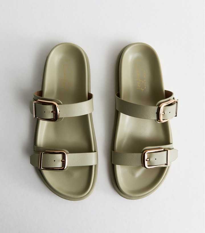 Mint Green Faux Leather Buckled Strap Sandals