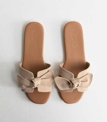 Stone Faux Suede Front Bow Mule Sandals