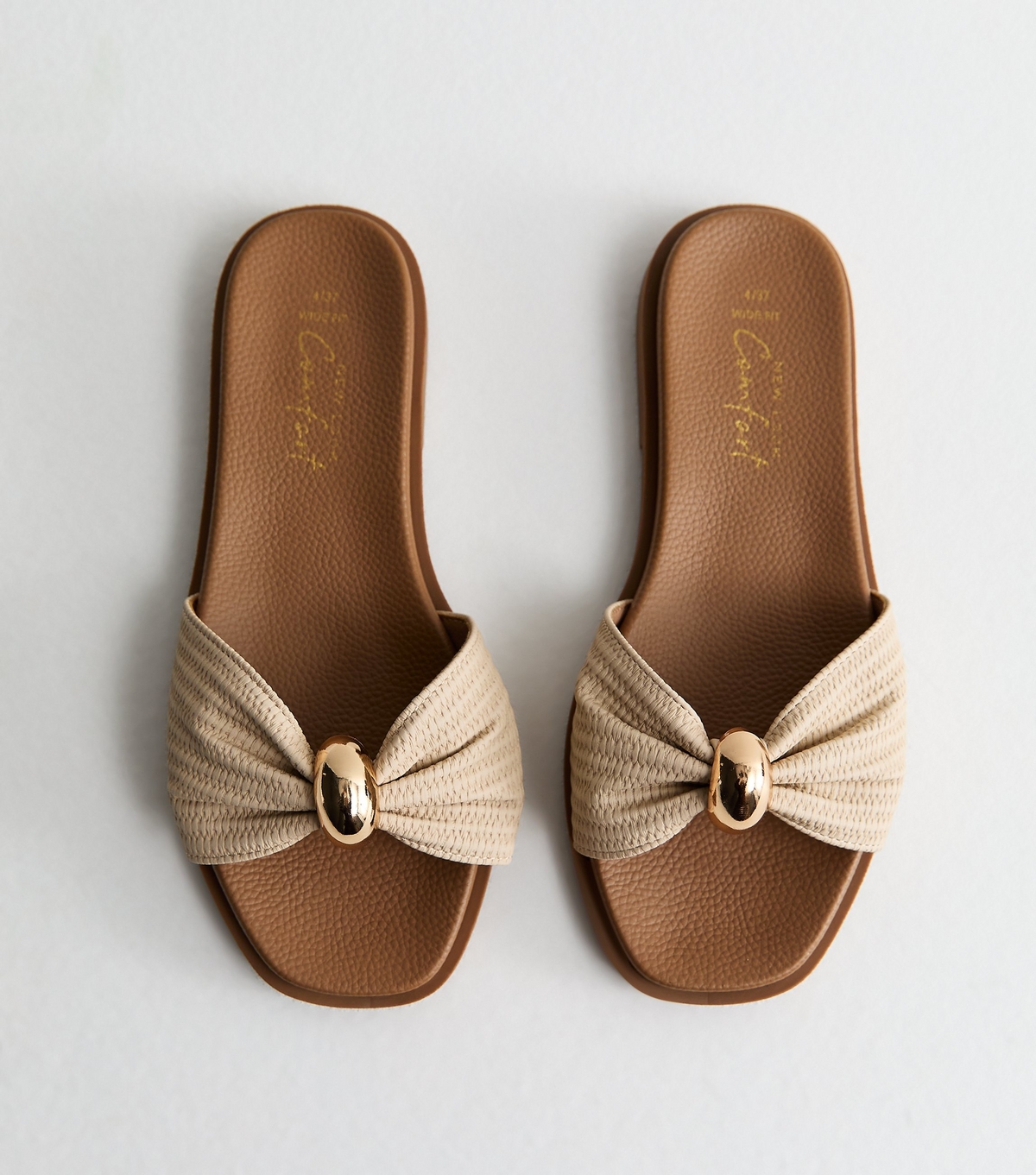 Women's Wide Fit Cream Faux Leather Ring Mule Sandals Vegan New Look