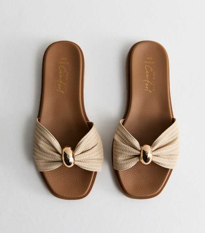 Wide Fit Cream Faux Leather Ring Mule Sandals