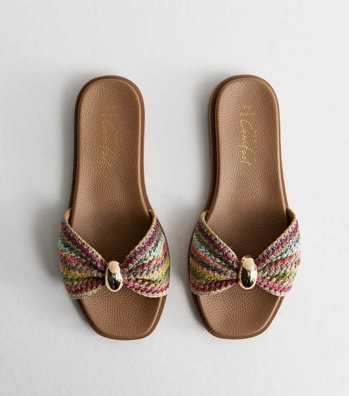 Wide Fit Multicolour Faux Raffia Ring Mule Sandals