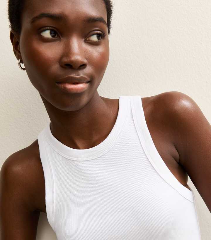 Tall White Ribbed Racerback Vest