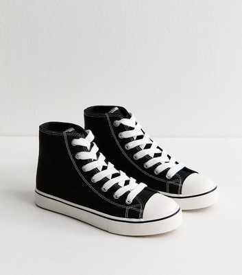 Black Canvas Contrast Trim High Top Trainers