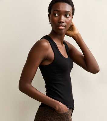 Tall Black Ribbed Scoop Neck Vest