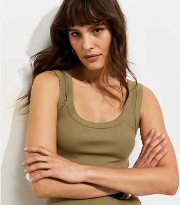 Tall Light Khaki Ribbed Scoop Neck Vest