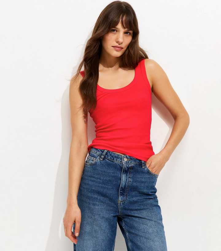 Tall Bright Red Ribbed Scoop Neck Vest
