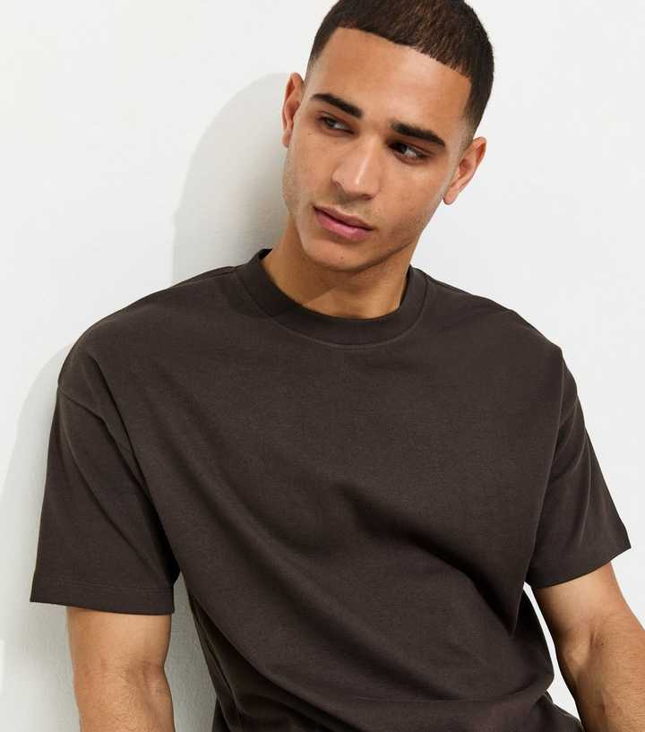 Dark Brown Boxy Crew Neck T-Shirt