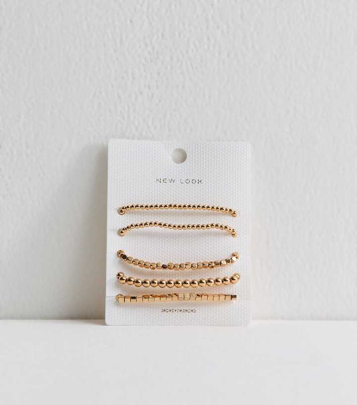 Pack of 5 Gold Tone Beaded Stretch Bracelets
