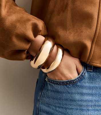 Pack Of 2 Gold Tone Wide Chunky Bangles