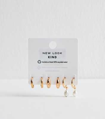Pack Of 3 Gold Tone Sleek and Faux Pearl Mini Hoops