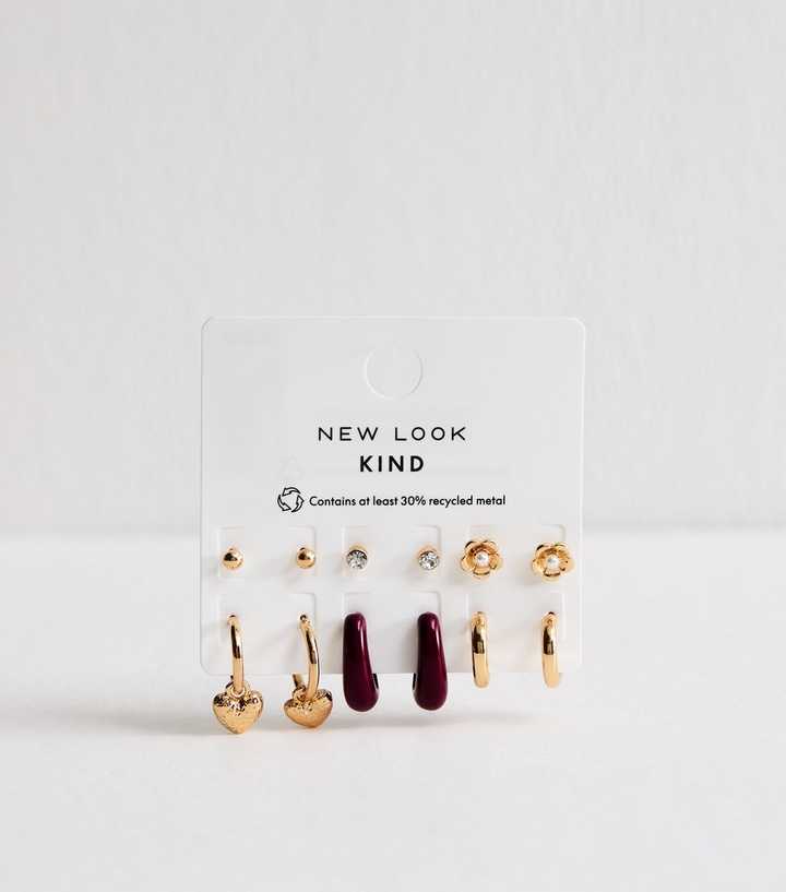Gold Tone Pack of 6 Stud and Hoop Earrings