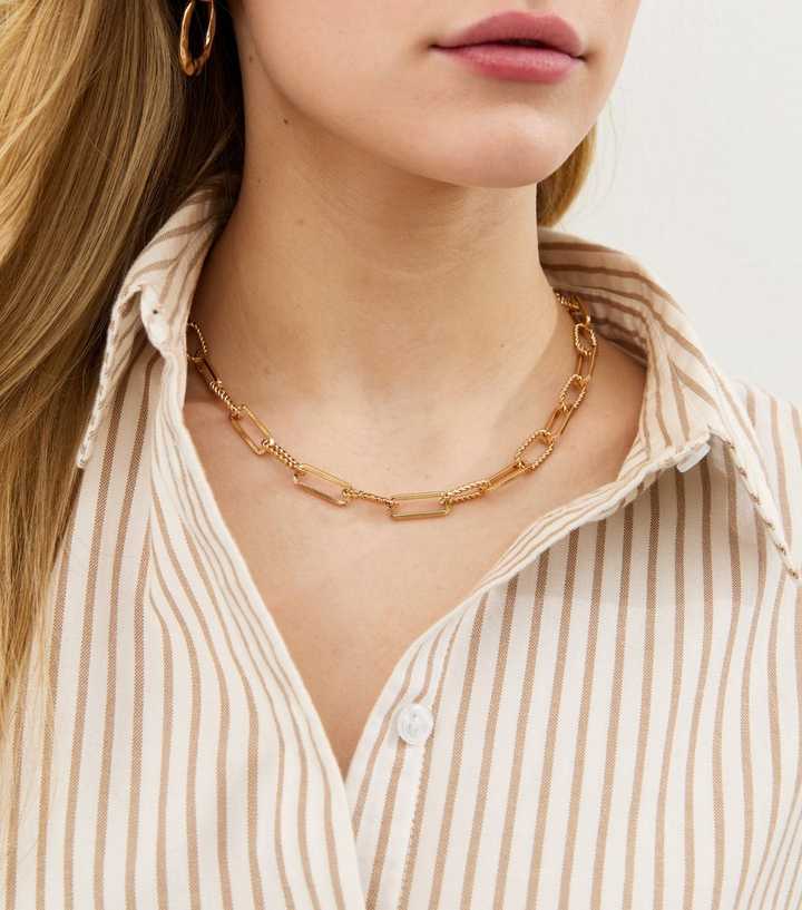 Gold Tone Mixed Chain Link Necklace