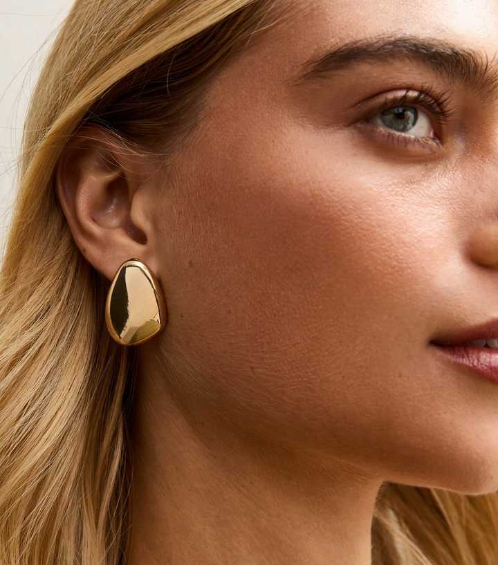 Gold Tone Dome Drop Earrings