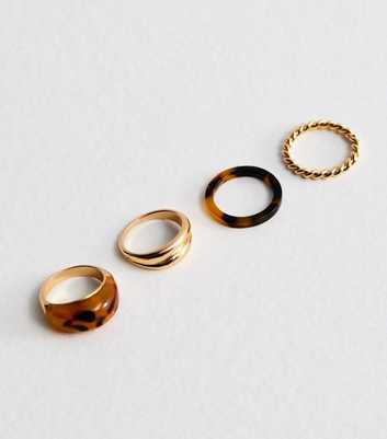 Pack of 4 Gold Tone Chunky Resin Rings
