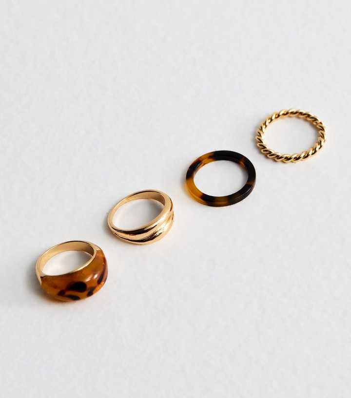 Pack of 4 Gold Tone Chunky Resin Rings