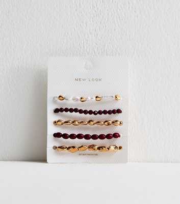 Gold Pack of 5 Faux Pearl Beaded Bracelets