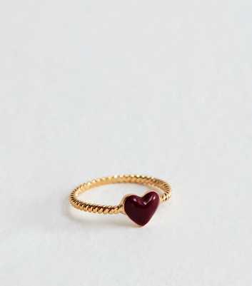 Gold Tone Twisted Enamel Heart Ring