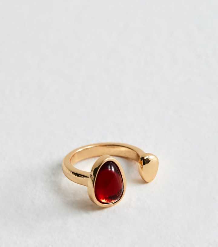 Gold Tone Oval Drop Enamel Wrap Ring
