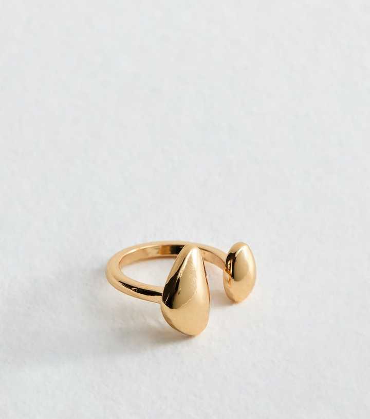 Gold Tone Oval Drop Wrap Around Ring