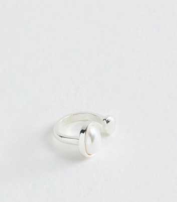 Silver Tone Faux Pearl Wrap Around Ring