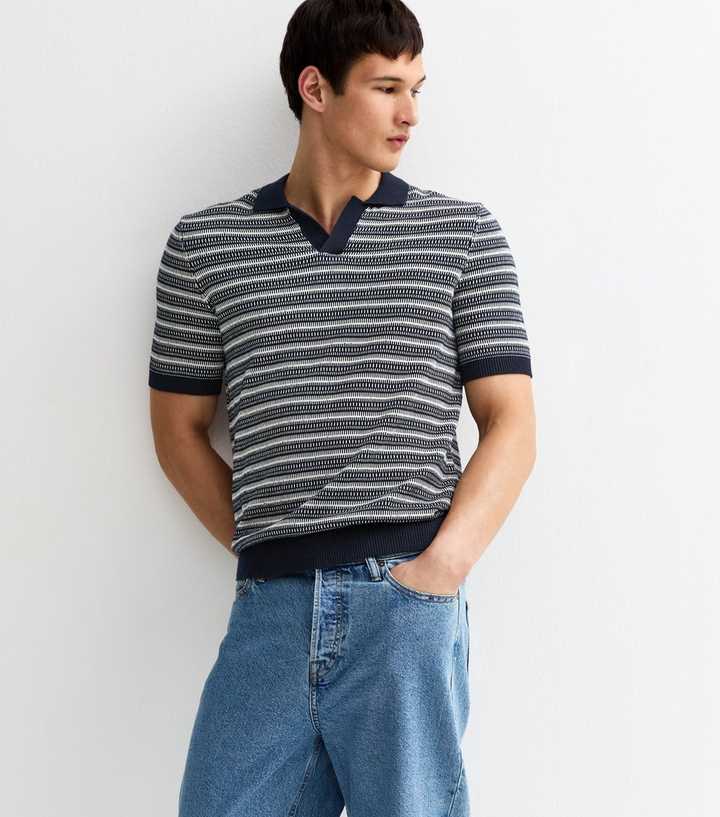 Only & Sons Navy Geometric Knit Polo Shirt
