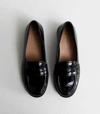Black Patent Faux Leather Scalloped Loafers