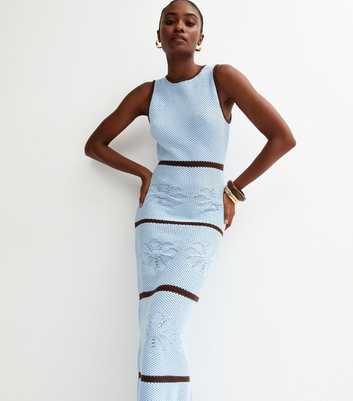 Blue Floral Stitch Cotton Rich Maxi Dress