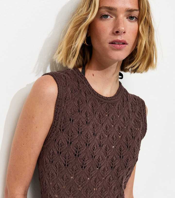 Dark Brown Crochet Fringe Hem Maxi Dress Dark Brown Crochet Fringe Hem Maxi Dress