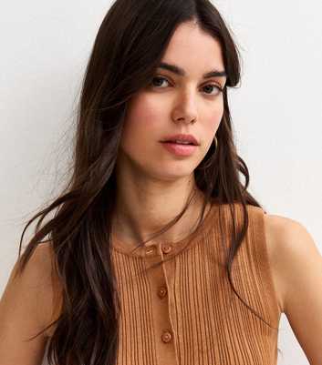 Tan Lightweight Rib Button Vest Top