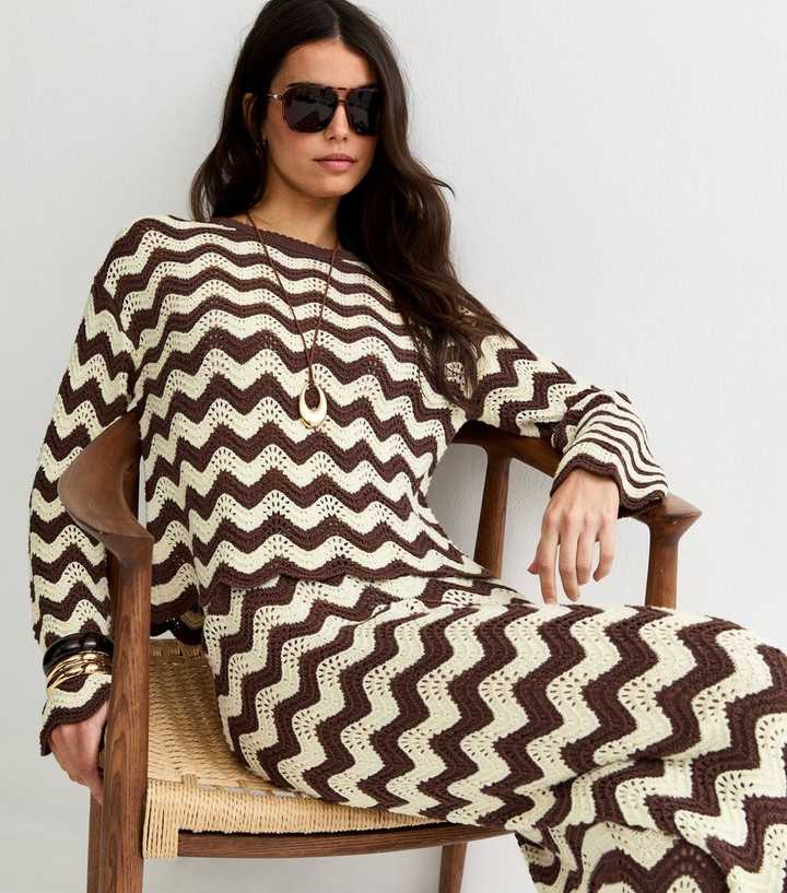 Brown Cotton Rich Chunky Knit Zig Zag Jumper