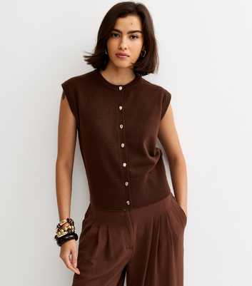 Dark Brown Knit Abstract Button Waistcoat