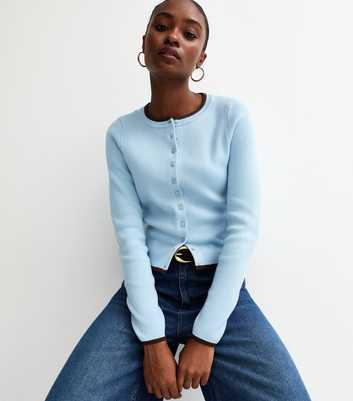 Light Blue Compact Contrast Tipping Cardigan