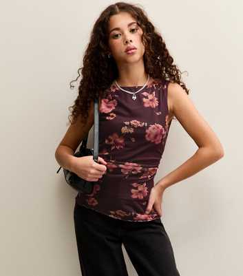 Girl Red Floral Mesh Top