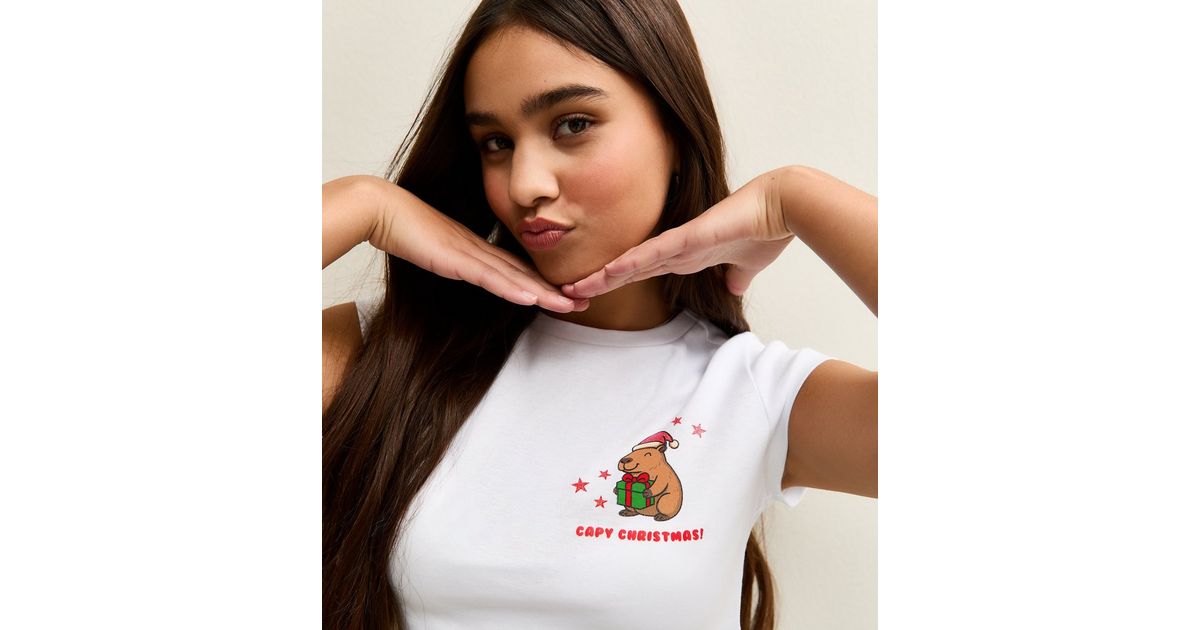 Girls White Capy Christmas Capybara Print Baby Tee T-Shirt New Look